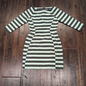 Y2K Gap Gray Mint Green Striped Mini Dress Womens XS Long Sleeve Knit Contour